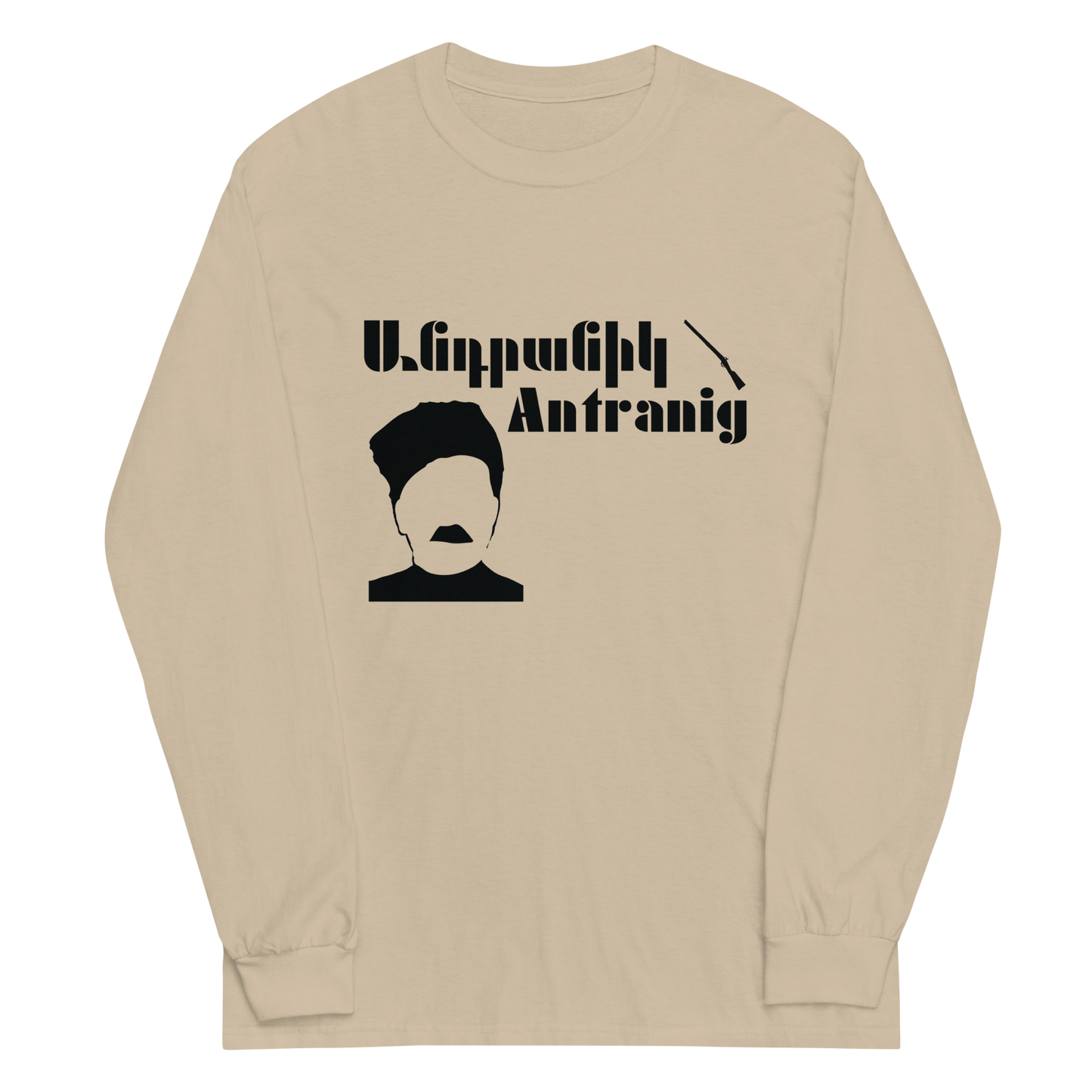 Sand colored shirt featuring General Antranig design with Armenian script
