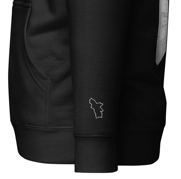 Sweatshirt depicting the two burial sites and gravestones of General Dro, also known as Drastamat Kanayan