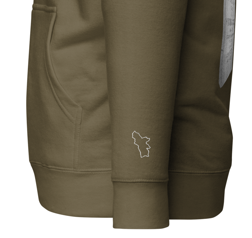 Sweatshirt depicting the two burial sites and gravestones of General Dro, also known as Drastamat Kanayan