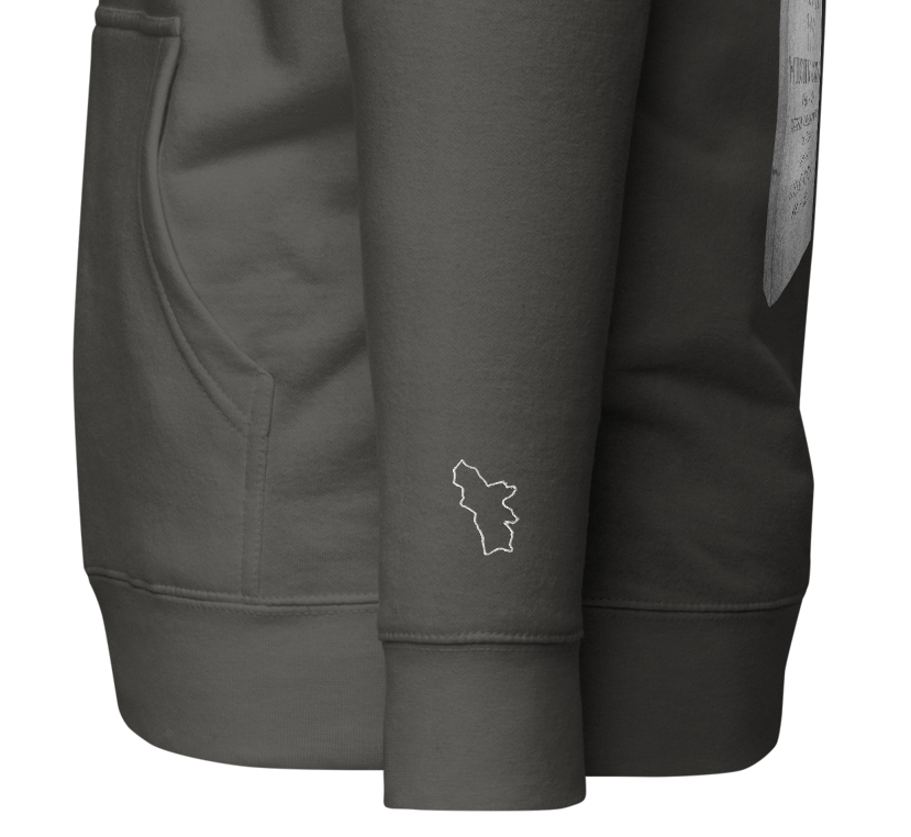 Sweatshirt depicting the two burial sites and gravestones of General Dro, also known as Drastamat Kanayan