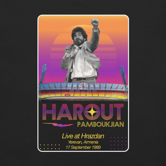 Retro Harout Pamboukjian shirt depicting his concert at Hrazdan Stadium in 1989