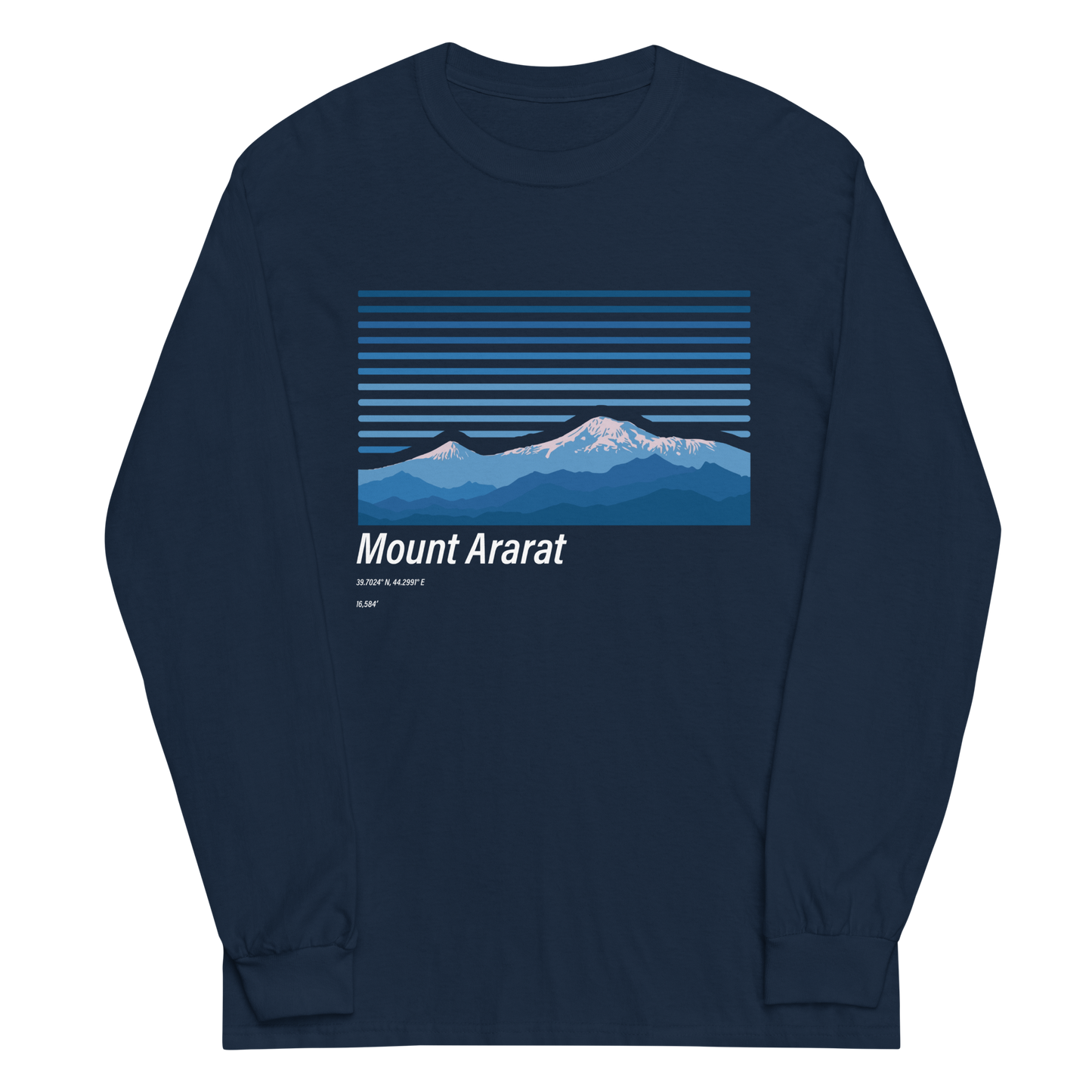 Camping style design blue shirt of Mount Ararat featuring its elevation