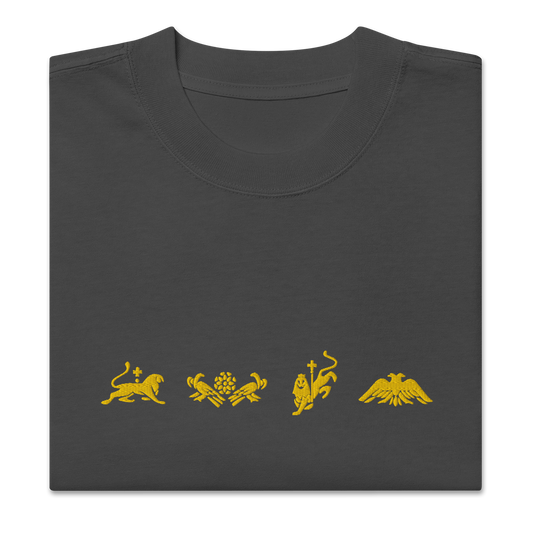 Embroidered shirt featuring the emblems of the four dynasties of Armenia