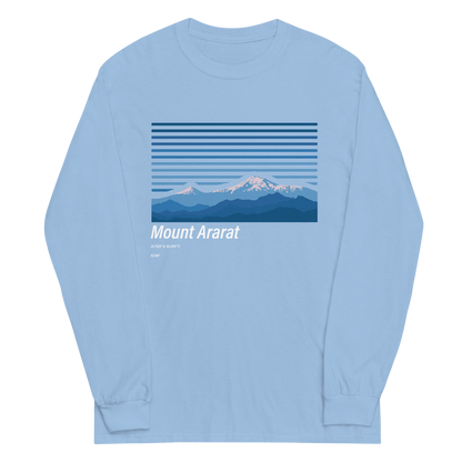 Camping style design baby blue shirt of Mount Ararat featuring its elevation