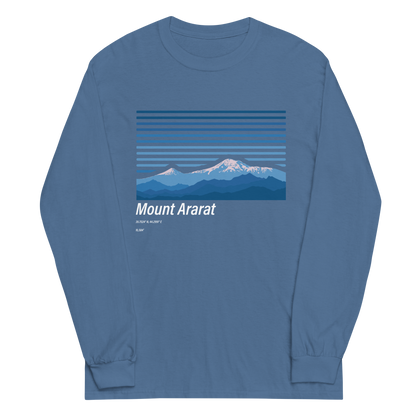 Camping style design blue shirt of Mount Ararat featuring its elevation